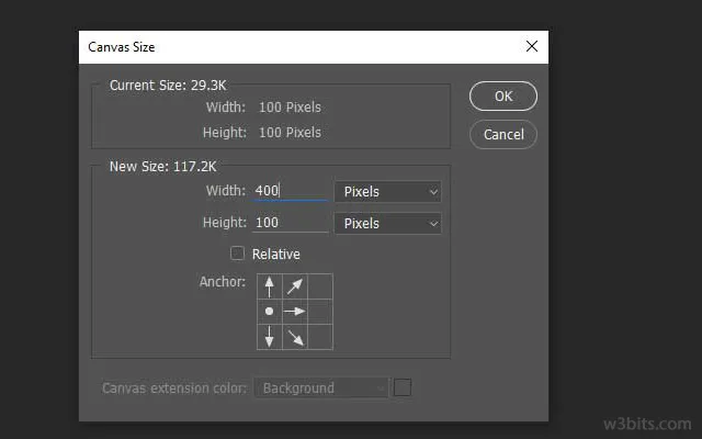 Altering the canvas size in Photoshop