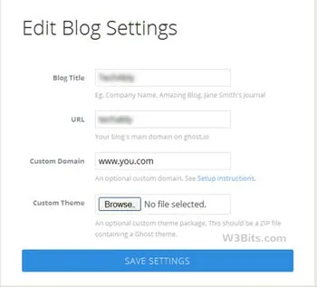 Save Settings Ghost blog settings