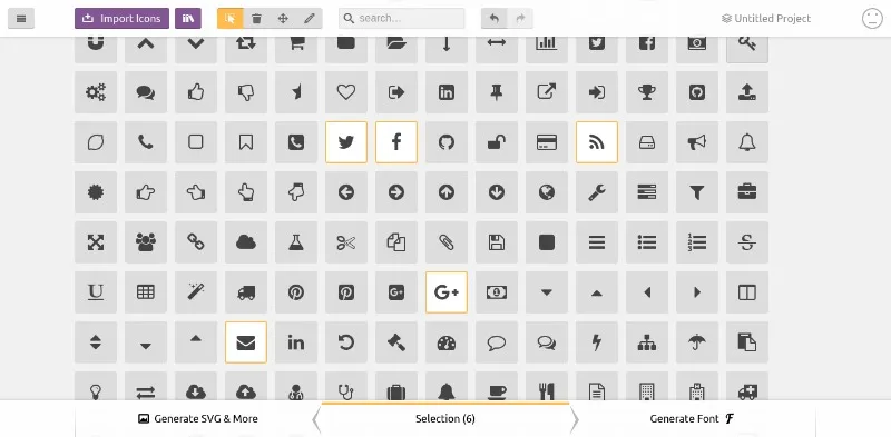 Selecting Icons on IcoMoon App