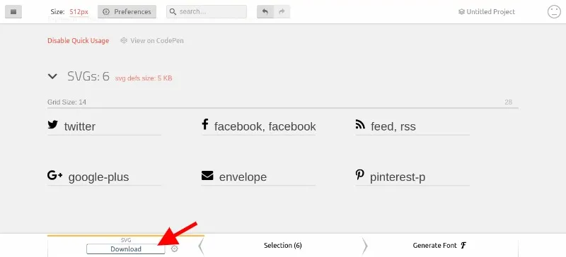 Exporting SVG sprite in IcoMoon App