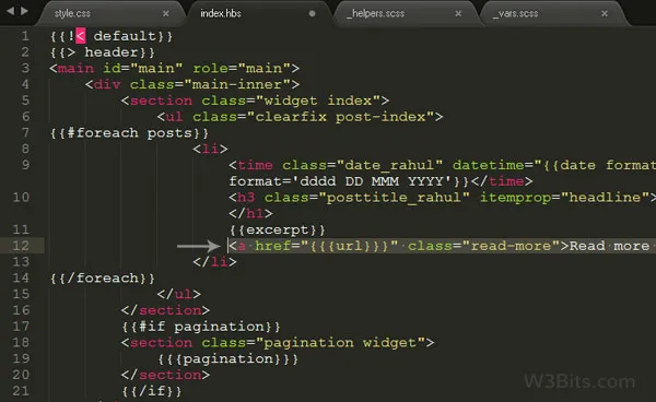 Add HTML to the index.hbs Read more HTML for Ghost theme
